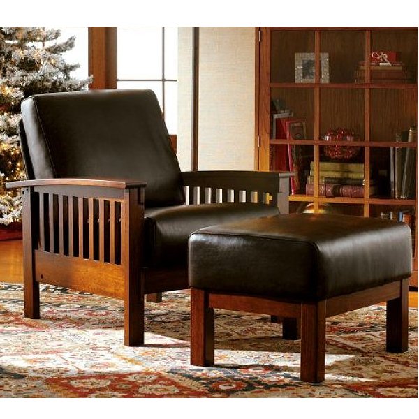 Leather Mission Oak Ottoman